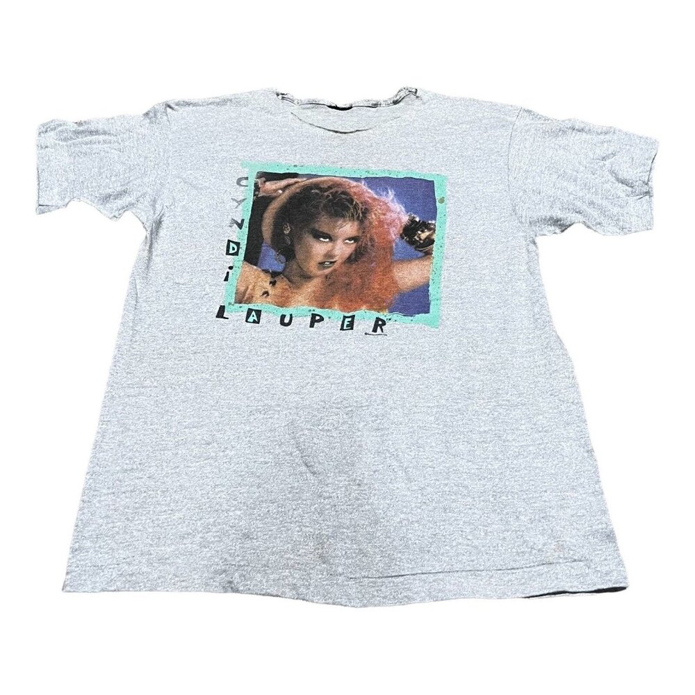 Cyndi Lauper Fun Tour 84 Heather Gray Graphic T-Shirt Vintage Style
